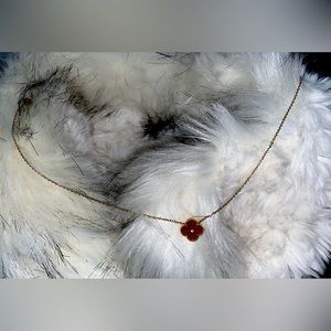 Four leaf clover carnelian red and cz crystal stud necklace in gold